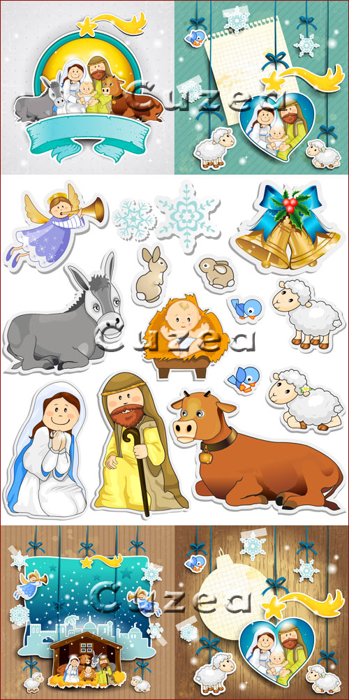 Assembly by Christmas on religious subject in a vector