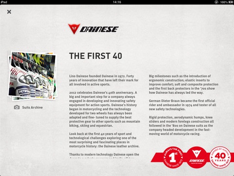 Юбилейное бесплатное приложение Dainese 40  для iPad/iPhone