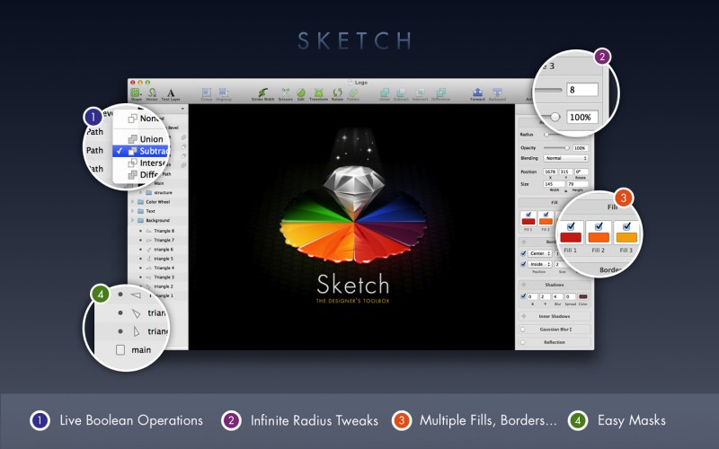 Sketch - легкий векторный редатор, для проектирования иконок и интерфейсов