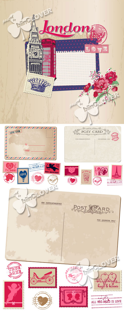 Valentine's Day postcard and stamps 0376