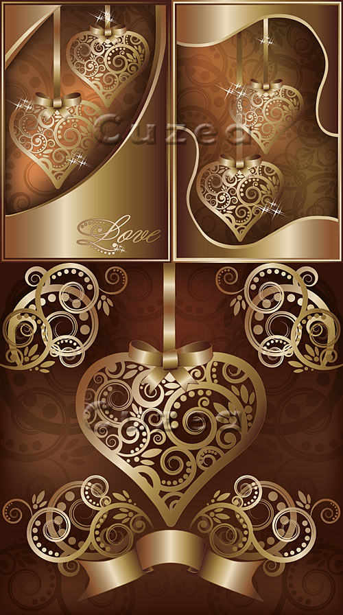     | Collection of Valentine decorative gold heart in vector