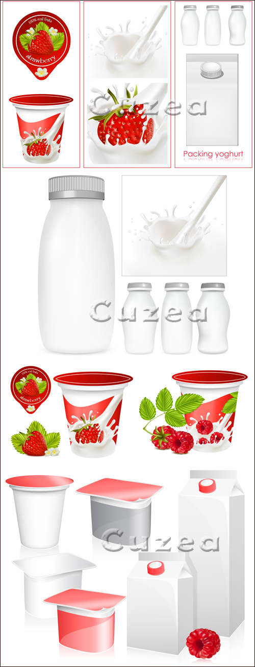         | Packing for fruit yogurts and dairy products in a vector