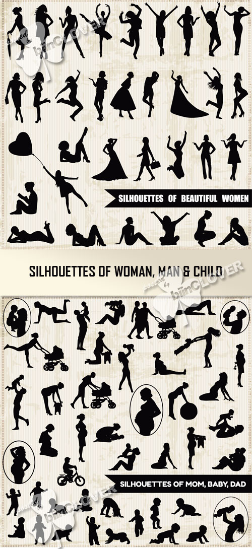 Silhouettes of woman, man and child 0379