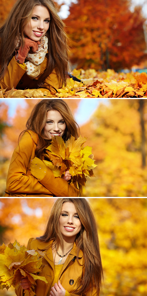 Stock Photos - Beautiful Girl with Autumn Leaves