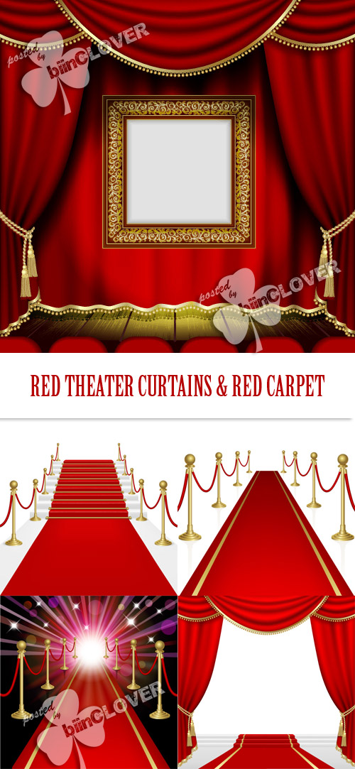 Red theater curtains and red carpet 0386