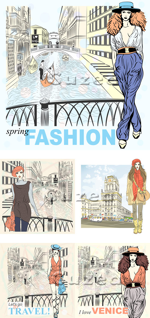  / Fashion girl travel on the world - vector stock