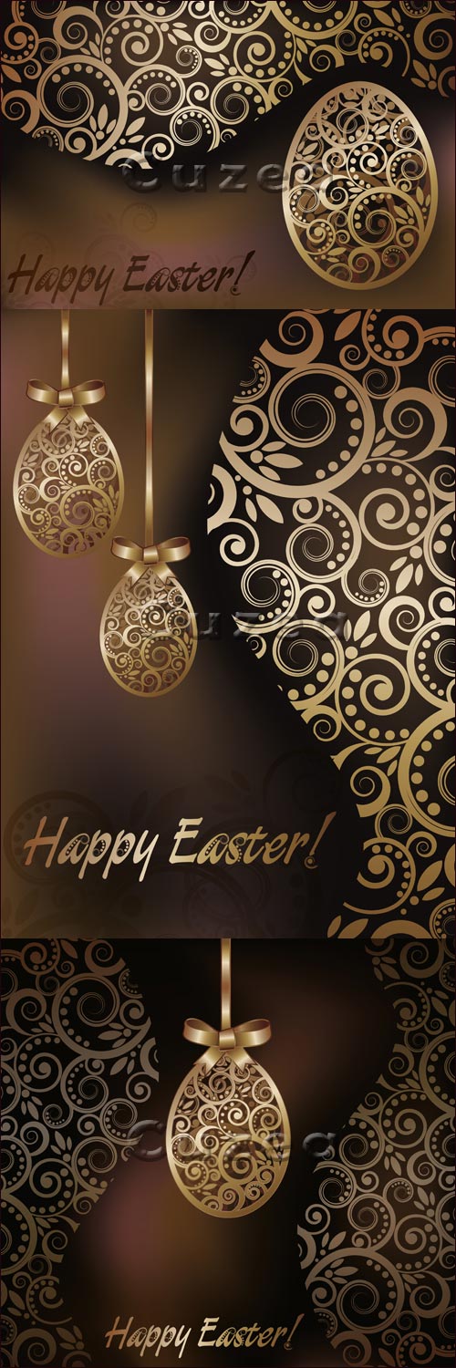   / Easter background with gold eggs in vector