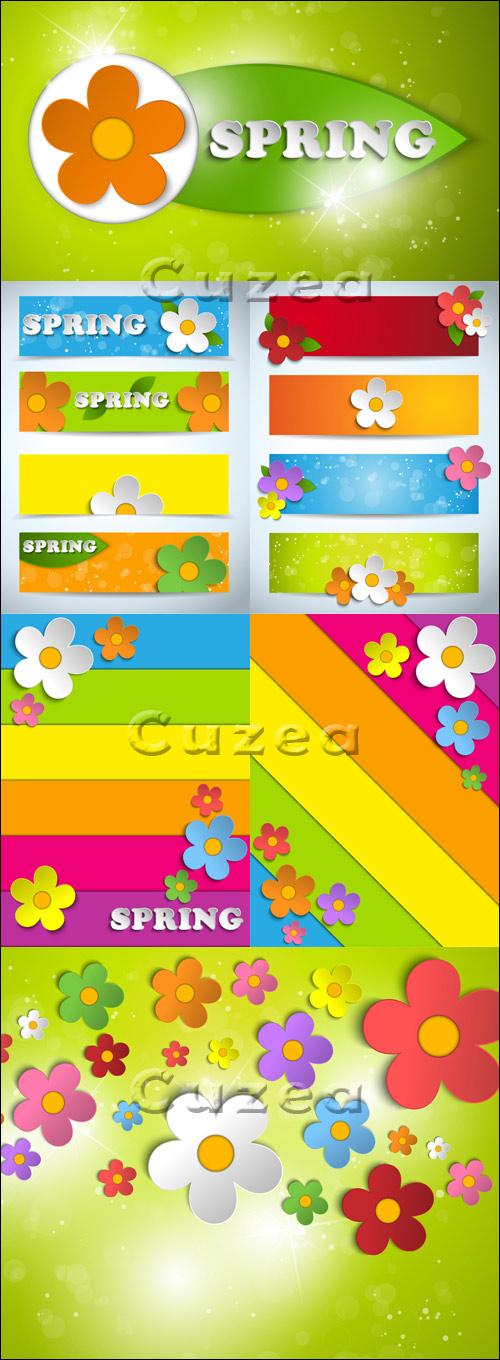       / Spring color banners with flowers in vector