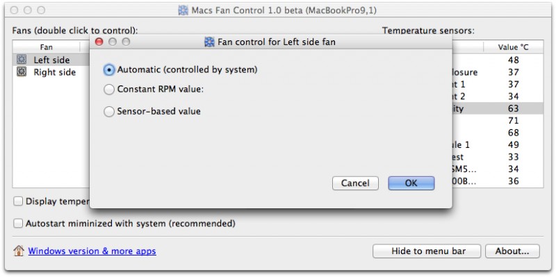 Macs Fan Control - контроль системы охлаждения Mac