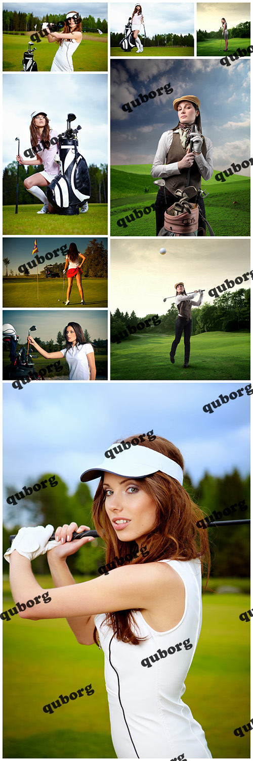 Stock Photos - Pretty Girl Plays Golf